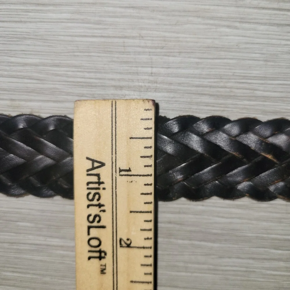 AAE Mens Black 100 Percent Genuine‎ Leather Woven Braided Belt Silver Buckle